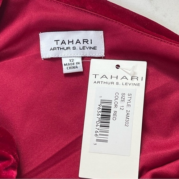 TAHARI ASL Red Velvet Ruched Velvet One Shoulder Dress Sz 12 - Picture 6 of 10